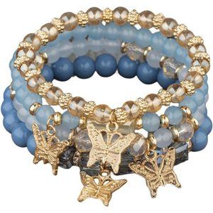 4Pcs Set Bohemian Butterfly Crystal Stone Stretch Pendant Bracelets for Women G